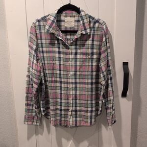 Lucky Brand Preppy Plaid Long Sleeve Button Down Top Size Small
